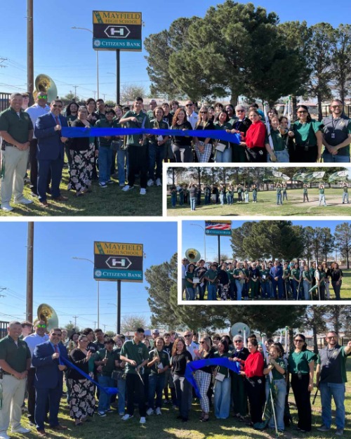 mayfield high school marquee ribbon cutting collage